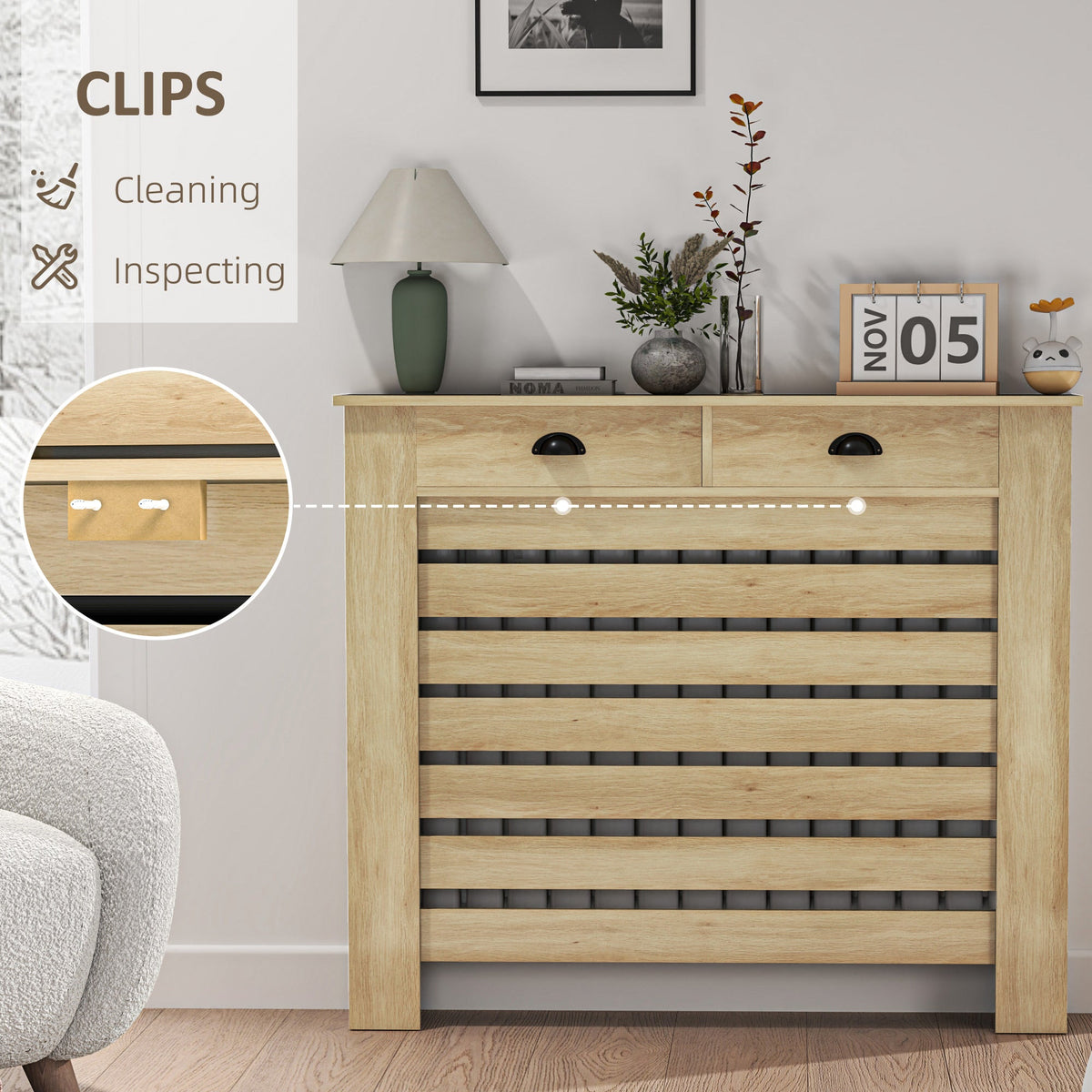 HOMCOM 95.5H x 111Wcm Radiator Cover, with Drawer - Oak