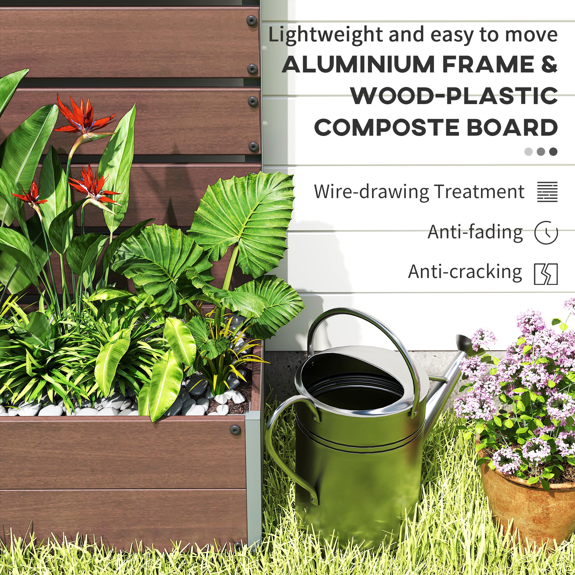 Outsunny Raised Bed for Garden, Planter with Trellis for Climbing Plants, Vines, Planter Box with Drainage Gap, Light Brown