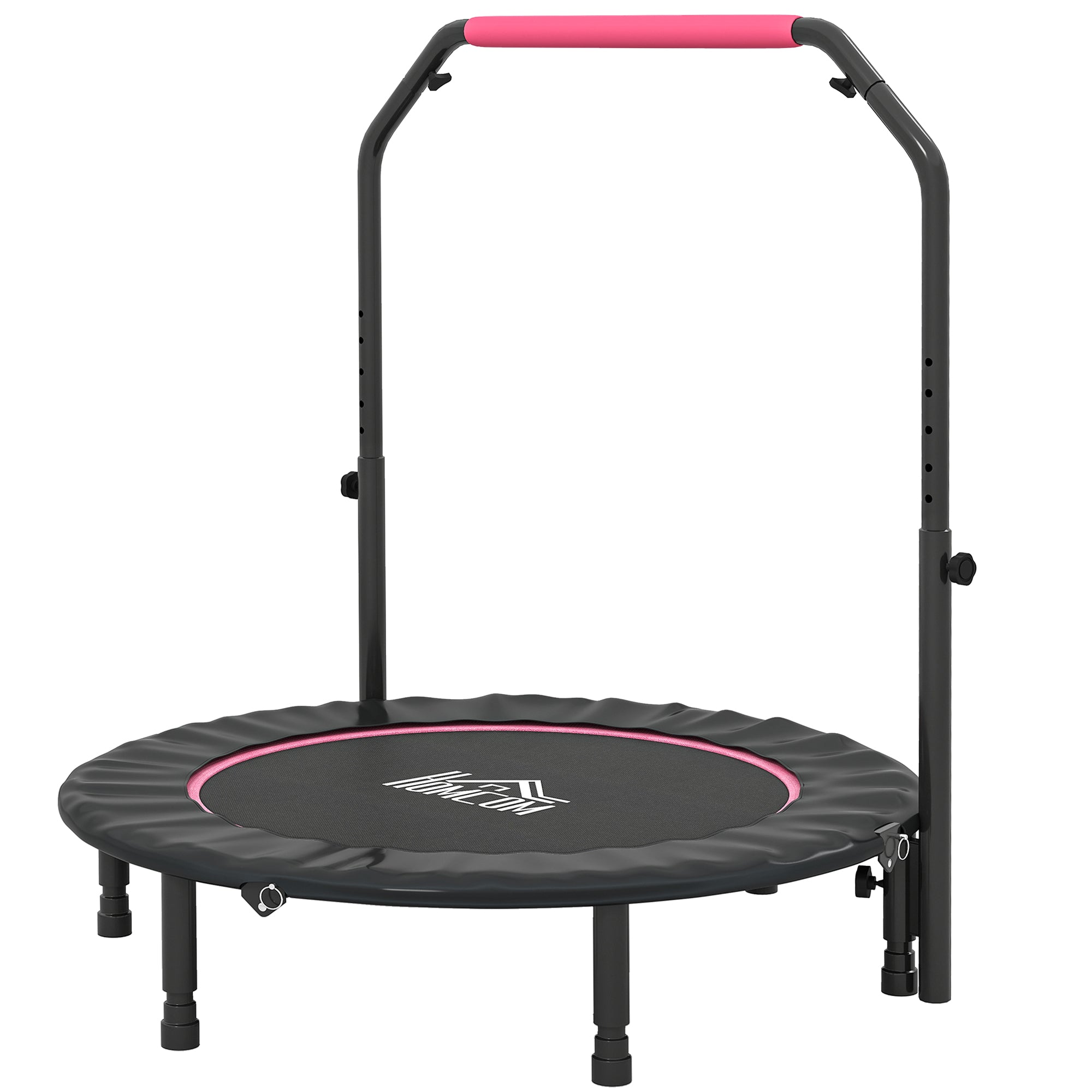 HOMCOM 45" Foldable Mini Fitness Trampoline, with Adjustable Foam Handle, Pink