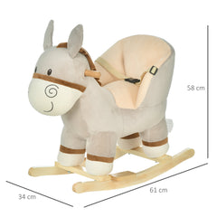 HOMCOM Kids Rocking Horse, Children Plush Ride On Donkey Animal Rocker w/ Sound, Wood Base Seat, Safety Belt, Baby Toy Rocker for Toddler 18 - 36 Months, Grey