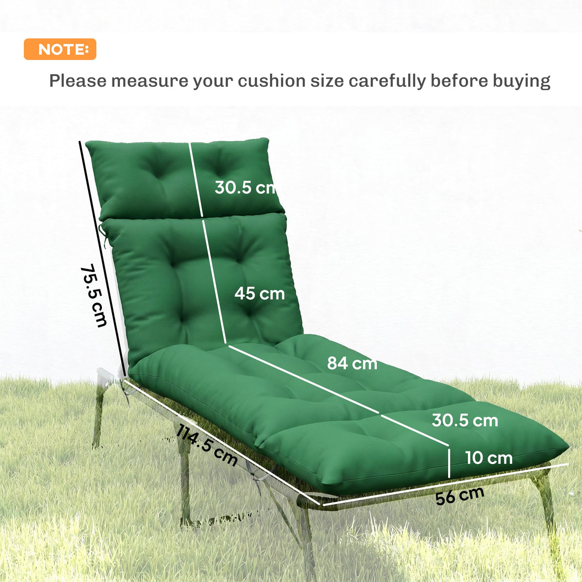 Outsunny Set of Two 190 x 56cm Sun Lounger Cushions - Green