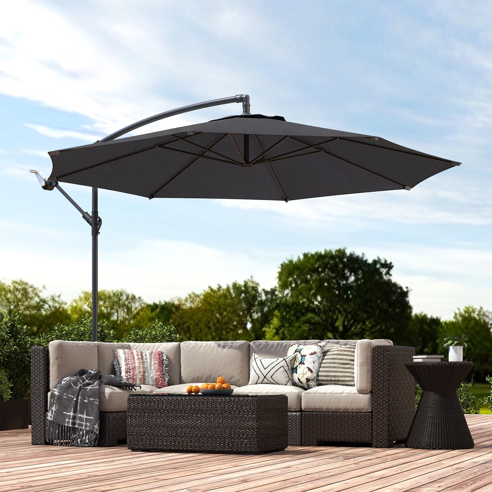 Outsunny 3 m Overhanging Cantilever Parasol, with Cross Base - Black