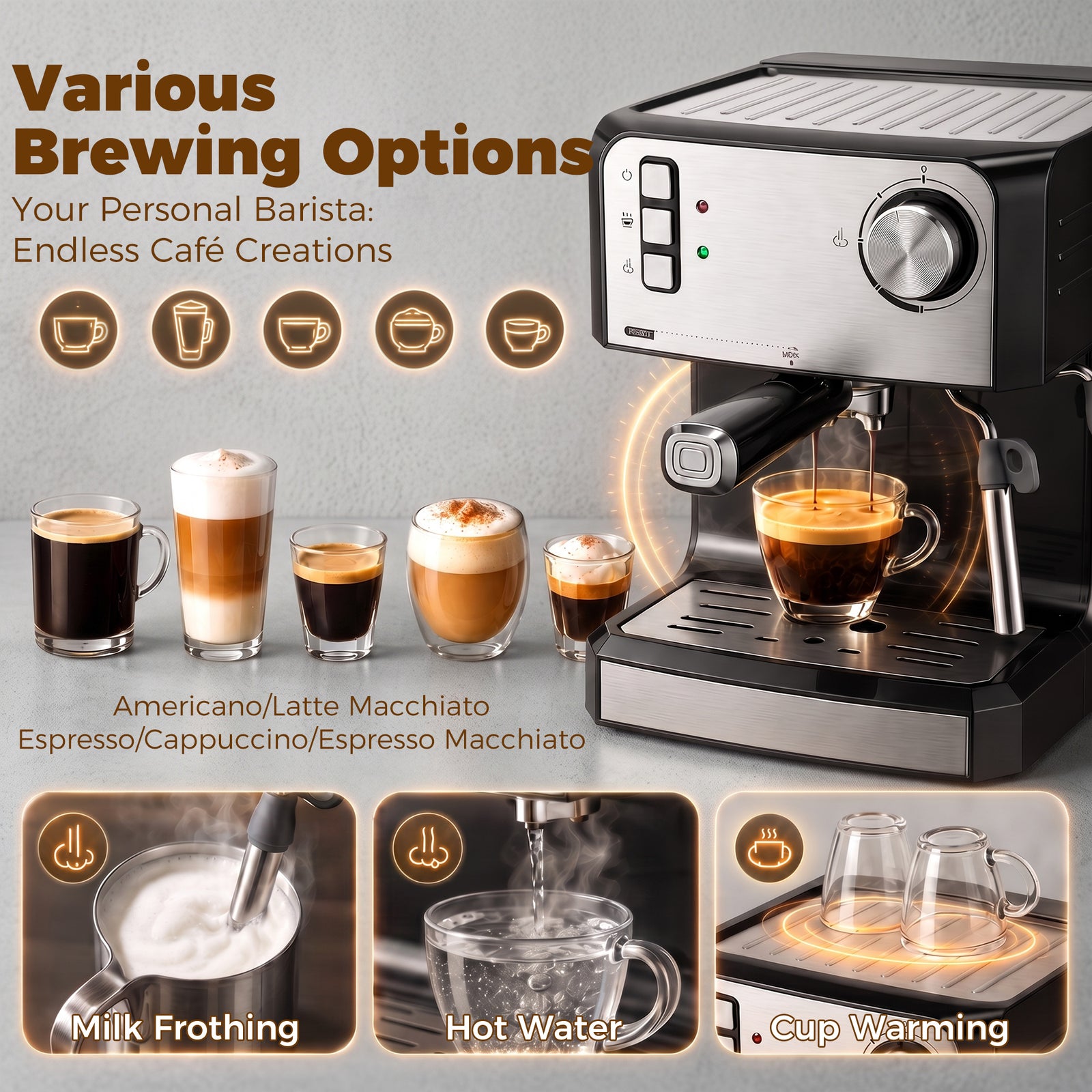 HOMCOM Espresso Machine, 20-Bar Semi Automatic Cappuccino Coffee Maker with Frother Wand, 1.6 L Water Tank, Black