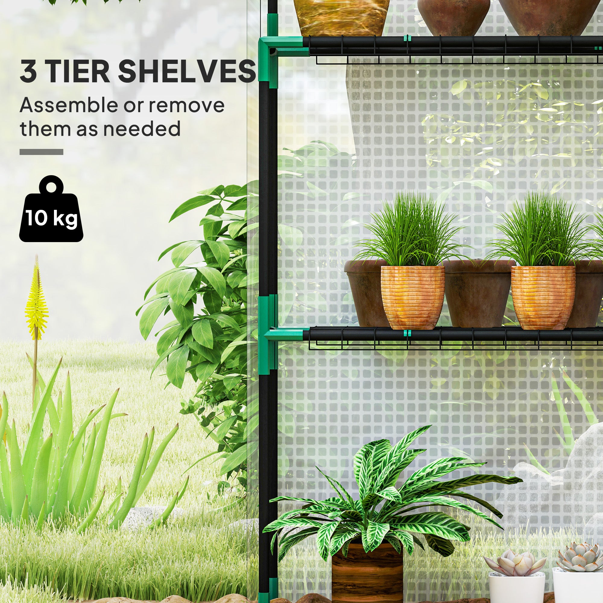 Outsunny 143 x 74cm Walk-In Greenhouse, with Shelves - White