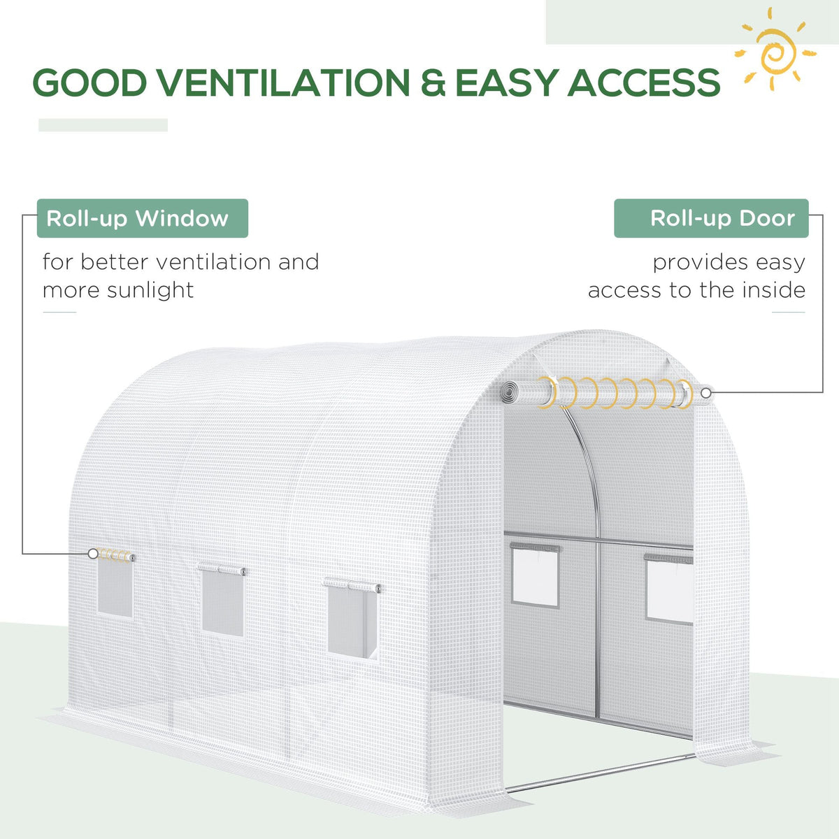 Outsunny 3 x 2 x 2m Polytunnel Greenhouse Replacement Cover ONLY Winter Garden Plant PE Cover for Tunnel Walk-in Greenhouse with Roll-up Windows Door Outdoor, White