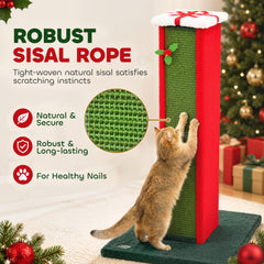 PawHut Cat Scratching Post for Indoor Cats, 81cm Tall Cat Scratcher with Sisal Rope, Hanging Bell Toy, Stable Base, Green & Red