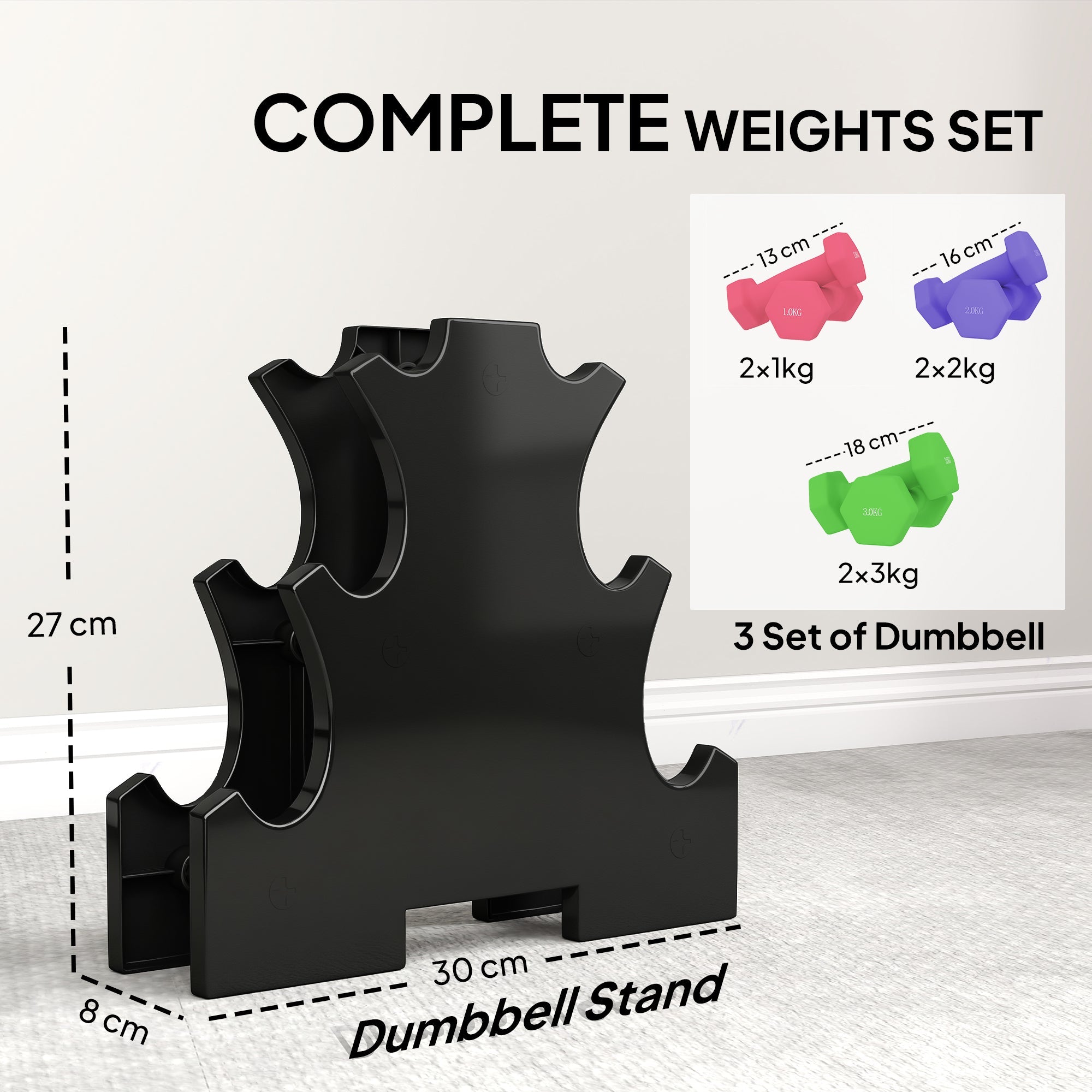 SPORTNOW Hex Dumbbells Set with Dumbbell Rack, Hand Weights for Strength Training Weight Lifting,  2 x 1kg, 2 x 2kg, 2 x 3kg