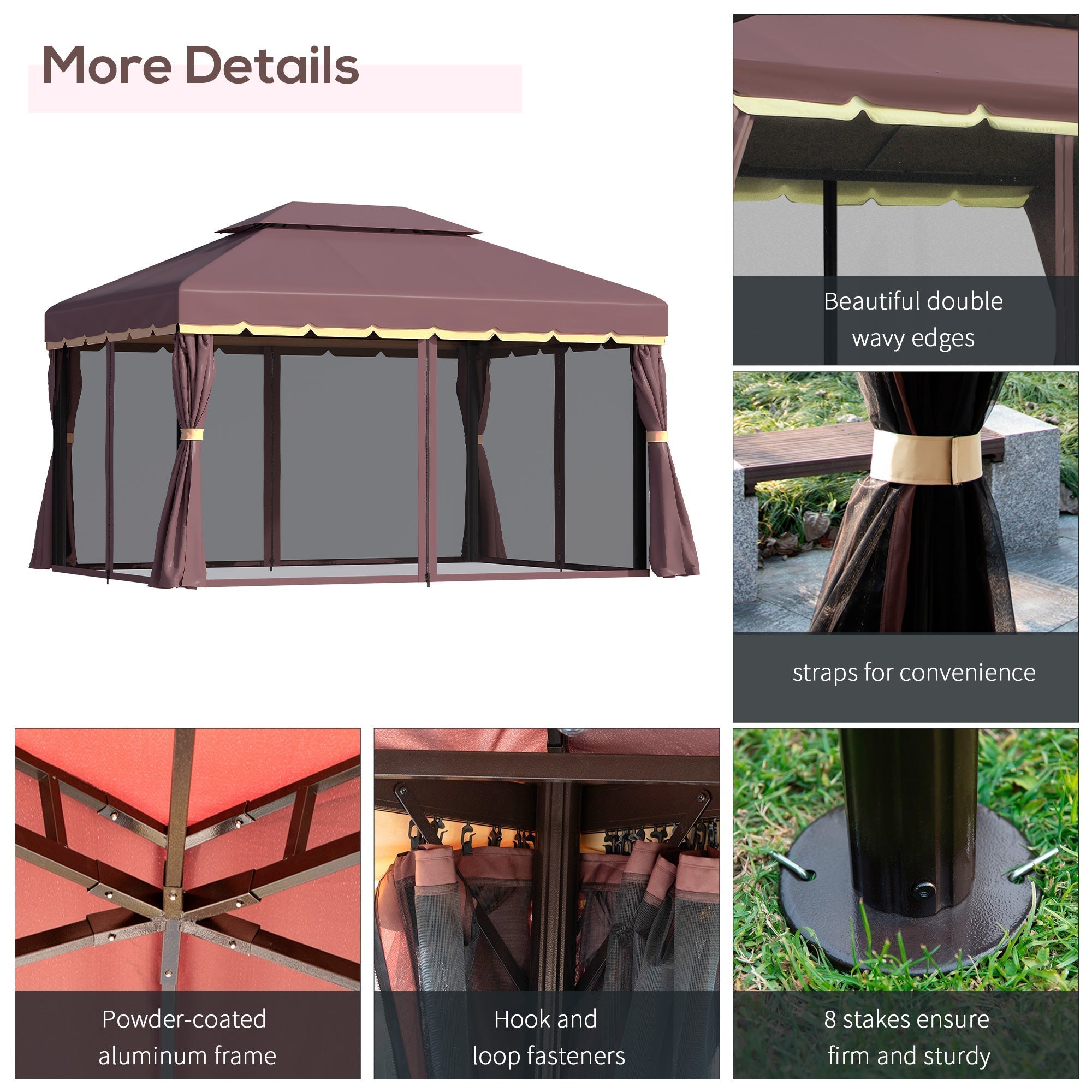 Outsunny 3 x 4m Aluminium Garden√Ç Gazebo, Marquee Canopy Shelter Pavilion Party Tent with Nets and Curtains for Garden and Deck, Coffee