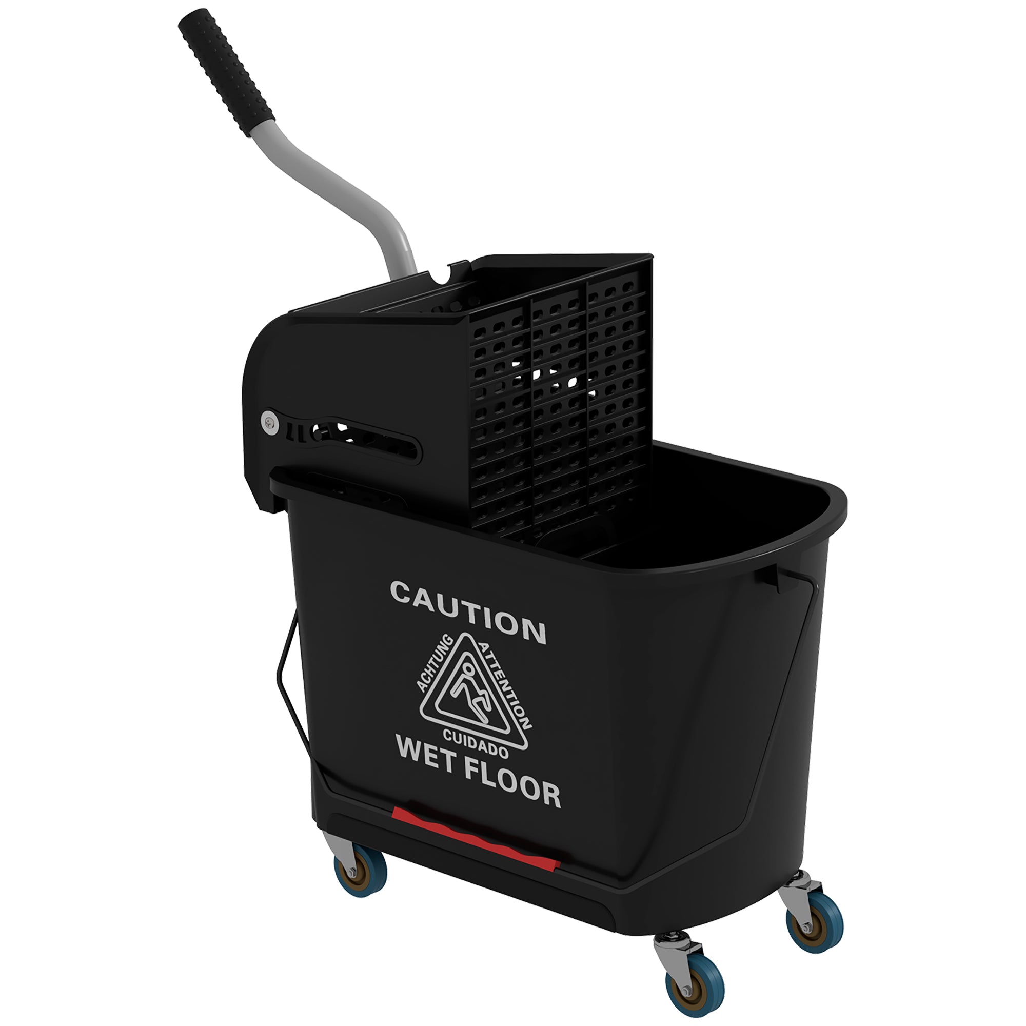 HOMCOM 20L Compact Mop Bucket on Wheels, with Water Separation Panel - Black