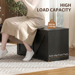 HOMCOM 100L Home Storage Box, with Safety Hinge - Black Wood-Effect