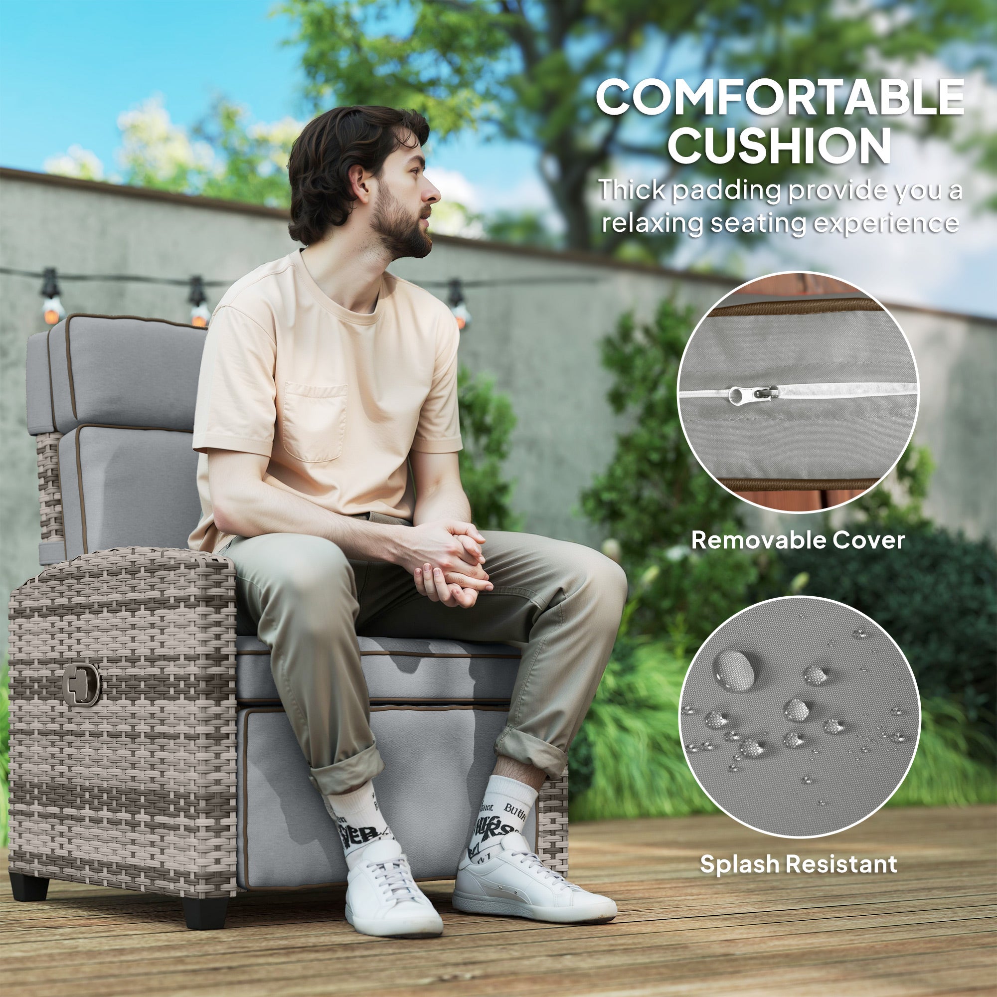 Outsunny 145√Ç¬∞ Reclining Rattan Armchair, with Footrest - Mixed Grey/Grey