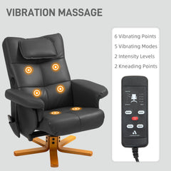 HOMCOM Faux Leather Massage Recliner Chair, with Storage Ottoman - Black