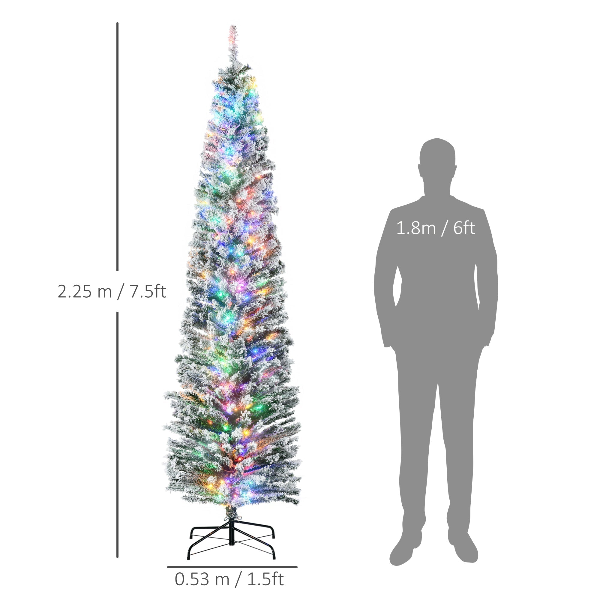 HOMCOM 7.5' Artificial Prelit Christmas Trees Holiday D√É¬©cor with Colourful LED Lights, Flocked Tips, Berry, Pine Cone