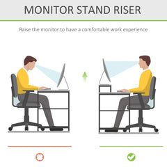 HOMCOM Monitor Riser Laptop PC Plinth Stand TV Computer Desktop Organiser W/ Drawer Bamboo