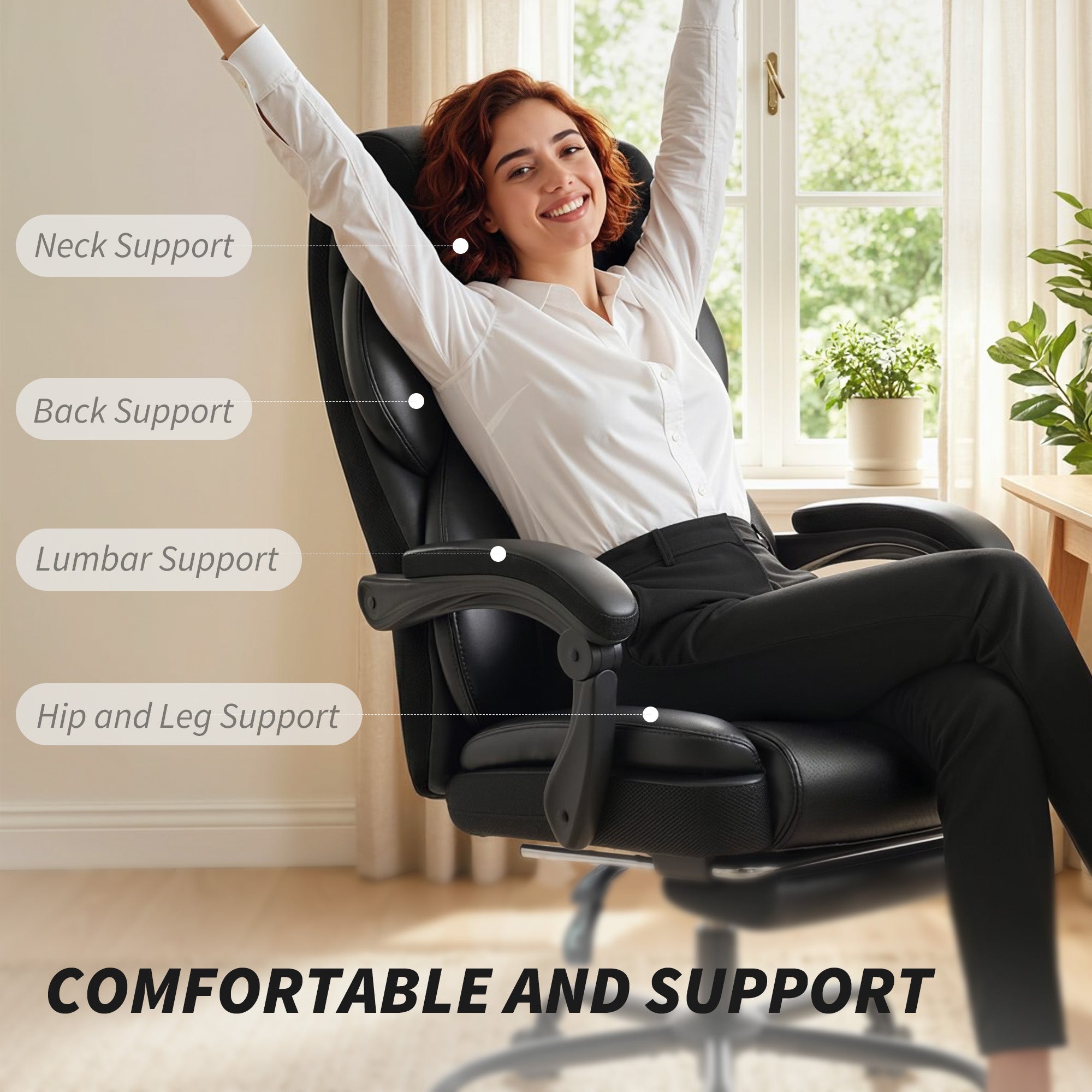 HOMCOM Adjustable Office Chair Reclining Computer Desk Chair with Footrest, Armrest, Casters, Black