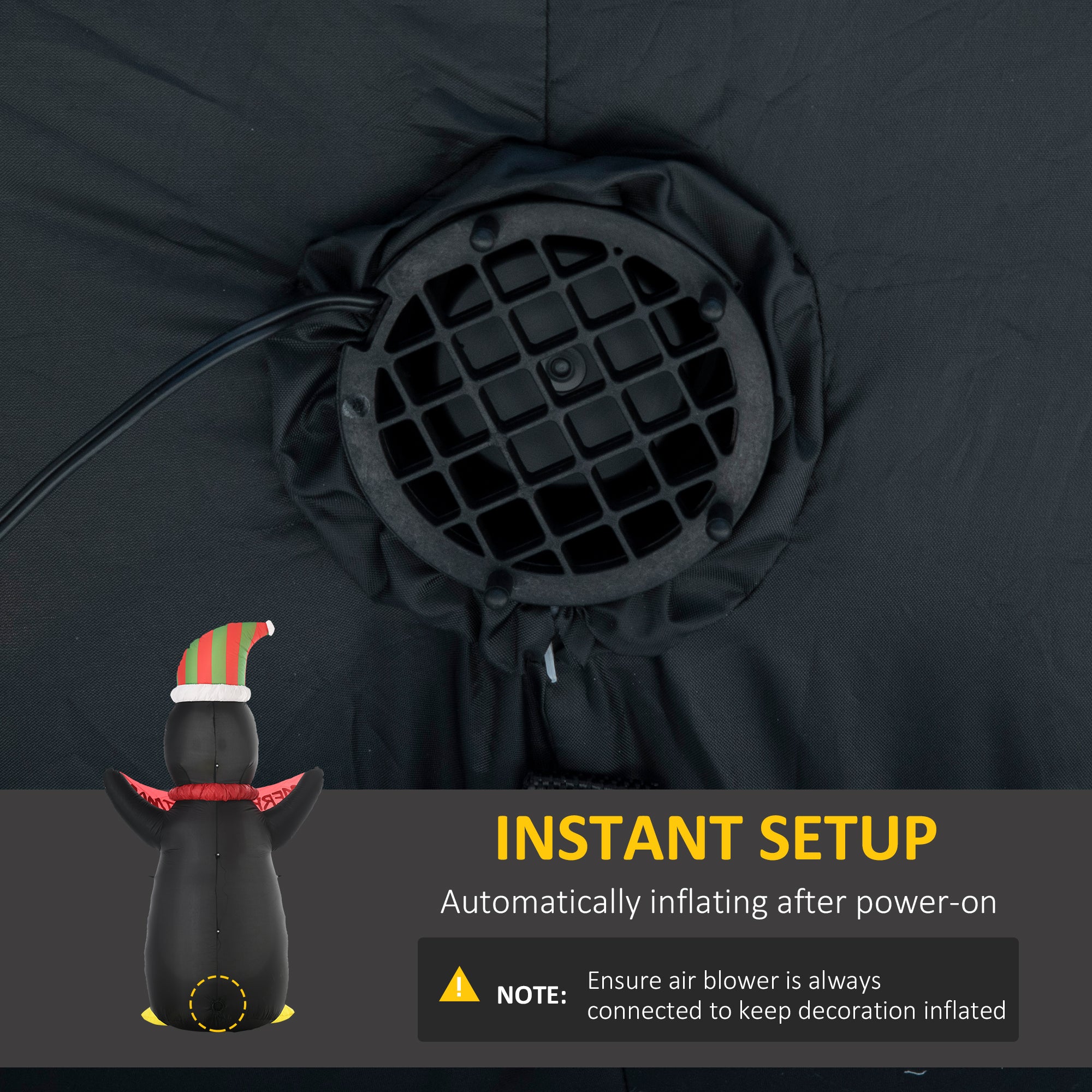 HOMCOM 8ft Inflatable Penguin & Christmas Banner Decoration w/ Inner LED Lights Indoor Outdoor Weather-Resistant Shell Fun Cute