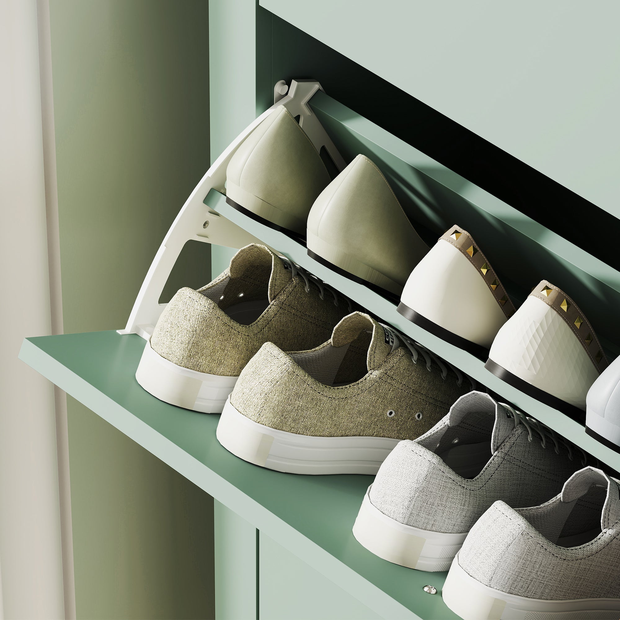 HOMCOM Modern Three-Drawer Shoe Cabinet - Green