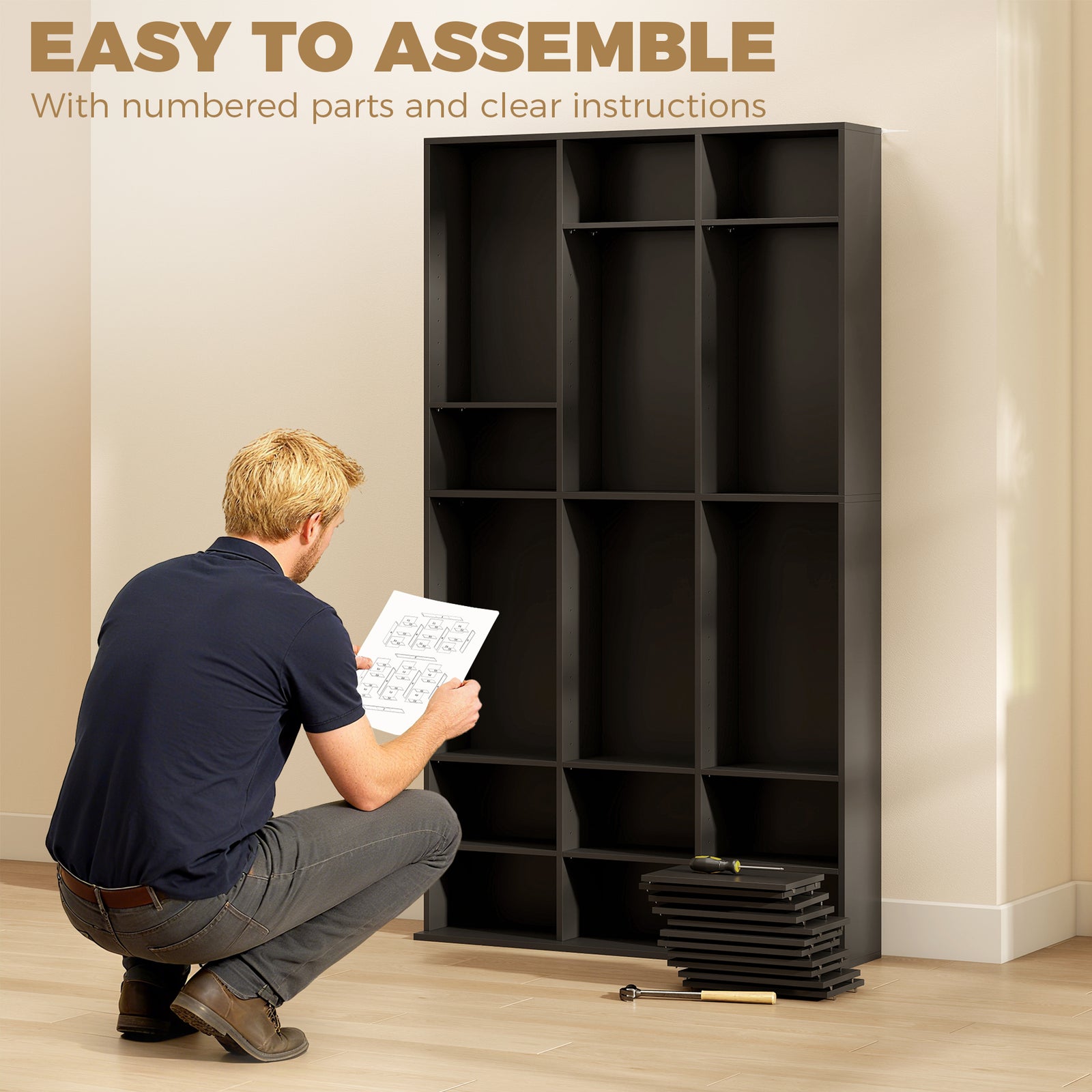 HOMCOM 835 CD/500 DVD Storage Unit, Blu-ray Media Storage Shelf with 27 Compartments and 21 Adjustable Shelves, Black