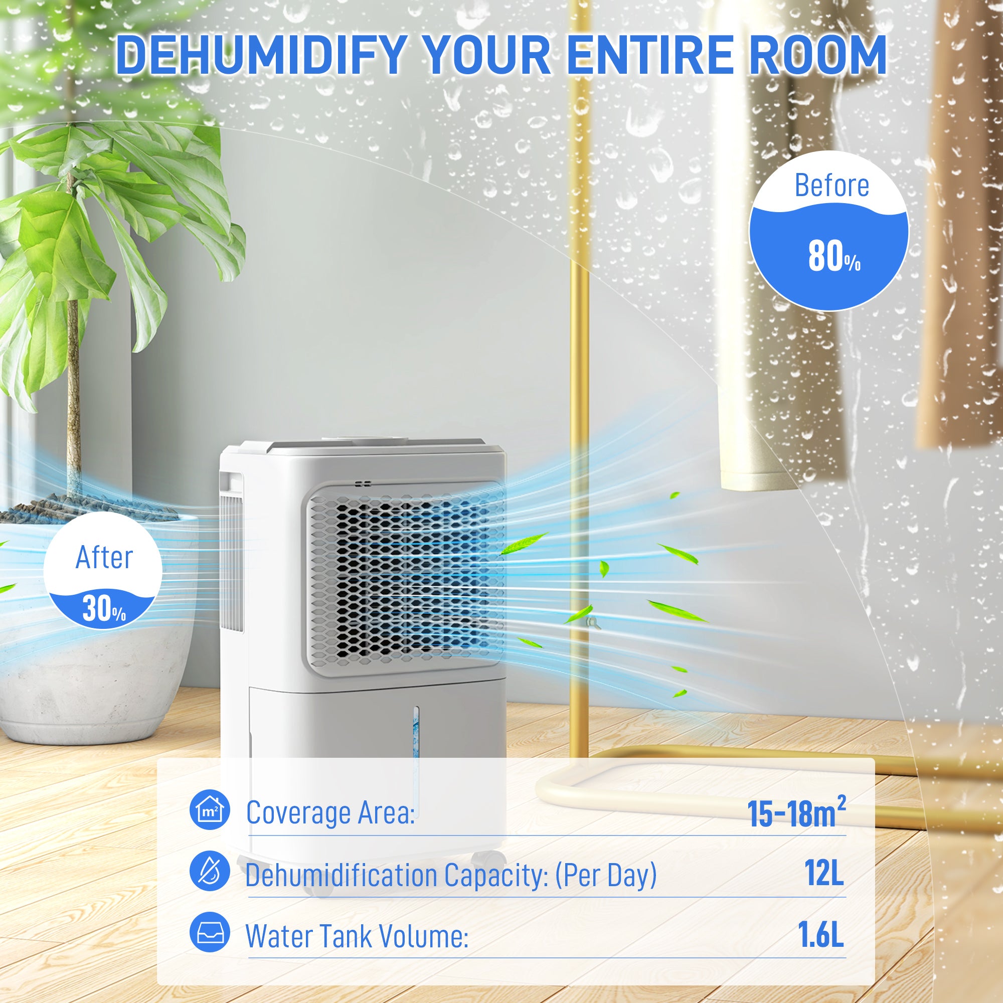 HOMCOM 12L Dehumidifier, with Touch Panel LED Screen - White