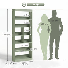 HOMCOM Bookcase, 6-Tier Bookshelf with Open Storage Shelves, Cubes, 180 cm Tall Display Shelf with Anti-Tipping Design, Green