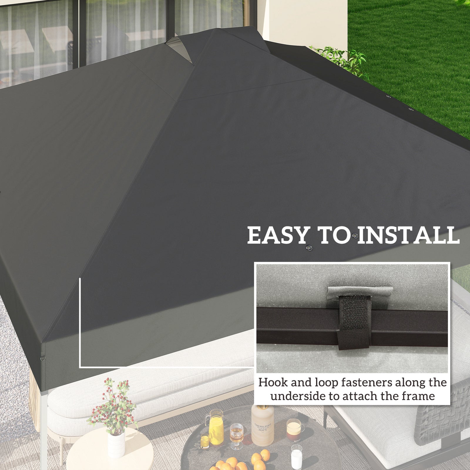 Outsunny Gazebo Roof Replacement UV50+ Waterproof Pop Up Canopy Cover with 8 Drainage Holes 3 x 3 m Dark Grey