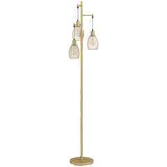HOMCOM 170.5cm Industrial Dimmable Standing Lamp, 3-Light Floor Lamp with Steel Wire Cage Lampshades, Gold Tone