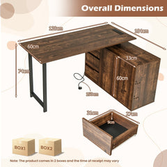 The office desk showing overall dimensions and two delivery boxes for the furniture unit