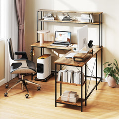 The office desk set up in a bright home study with a chair and wooden flooring