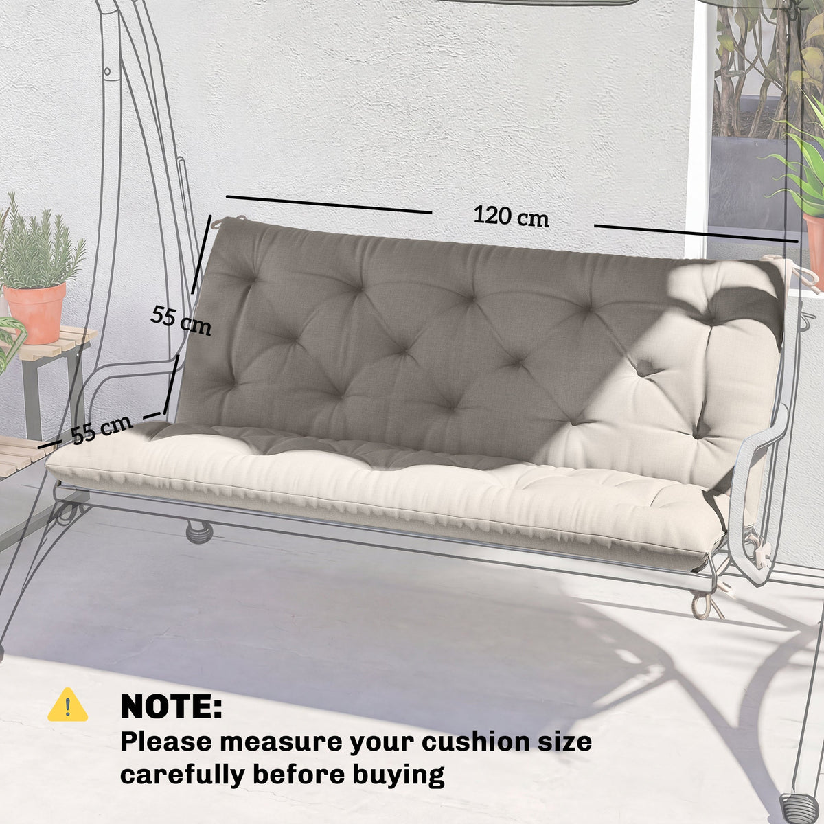 Outsunny Garden Bench Cushion, 2 Seater Swing Chair Cushion, Seat Pad with Ties for Indoor and Outdoor Use, 110 x 120 cm