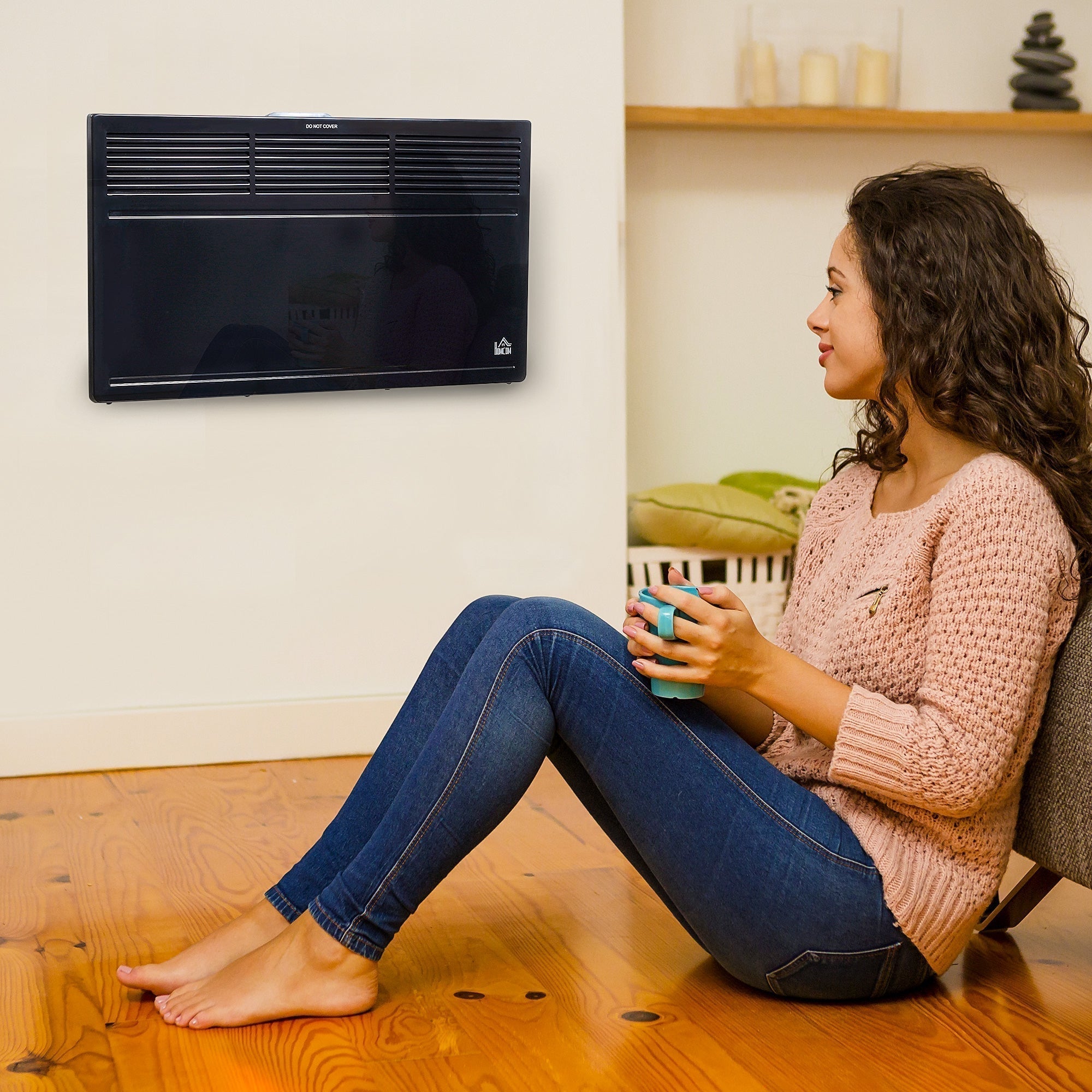 HOMCOM POWER Convector Radiator Freestanding or Wall-mounted Heating with 2 Heat Settings Safety Cut-Off, Black