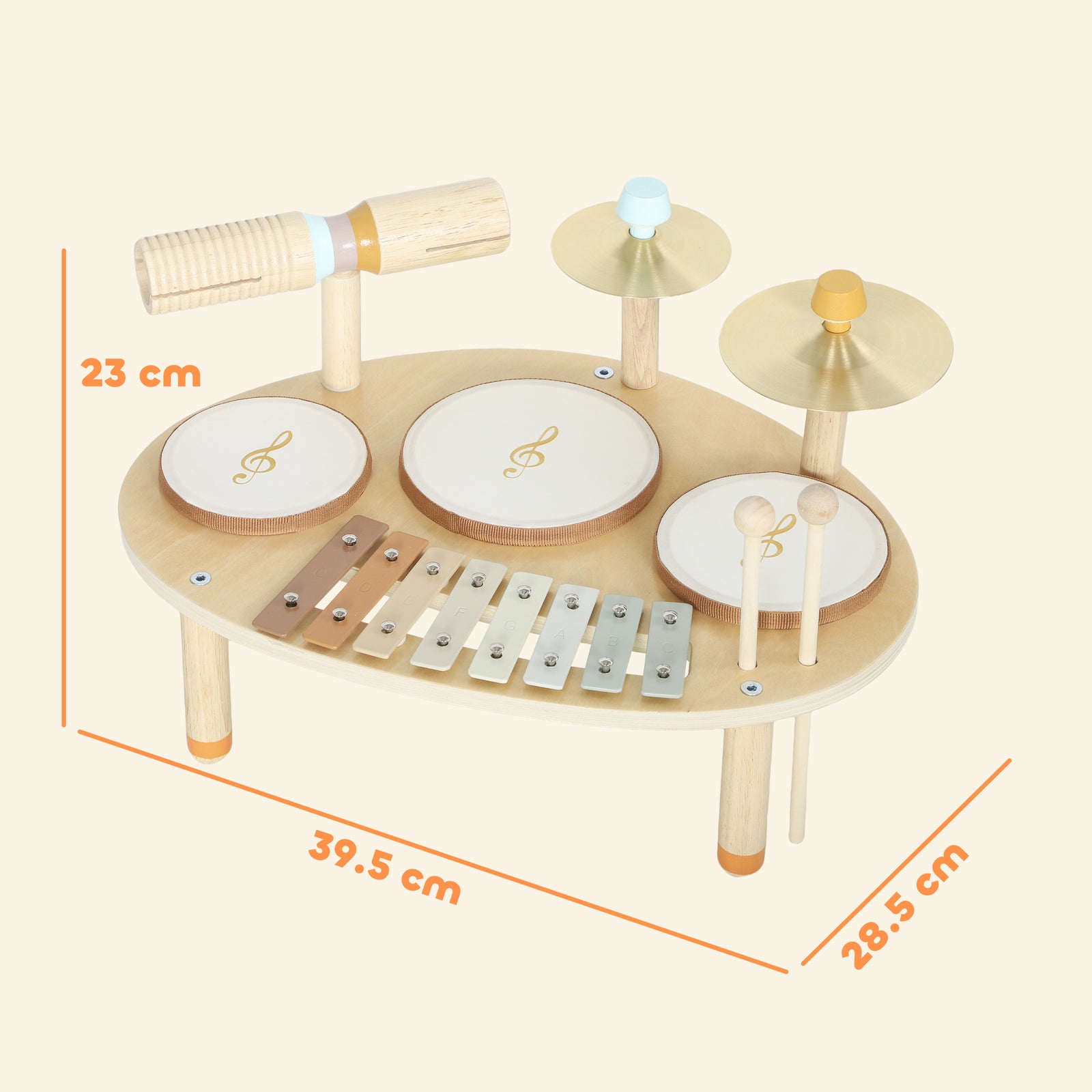 AIYAPLAY Baby Drum Kit, Wooden Kids Musical Instruments with Drums and Xylophone, Gifts for Girls Boys Birthday, Natural