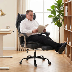 HOMCOM Executive Office Chair, Leathaire Big and Tall Office Chair 180 kg with Wide Seat, Reclining, Lumbar Support, Black