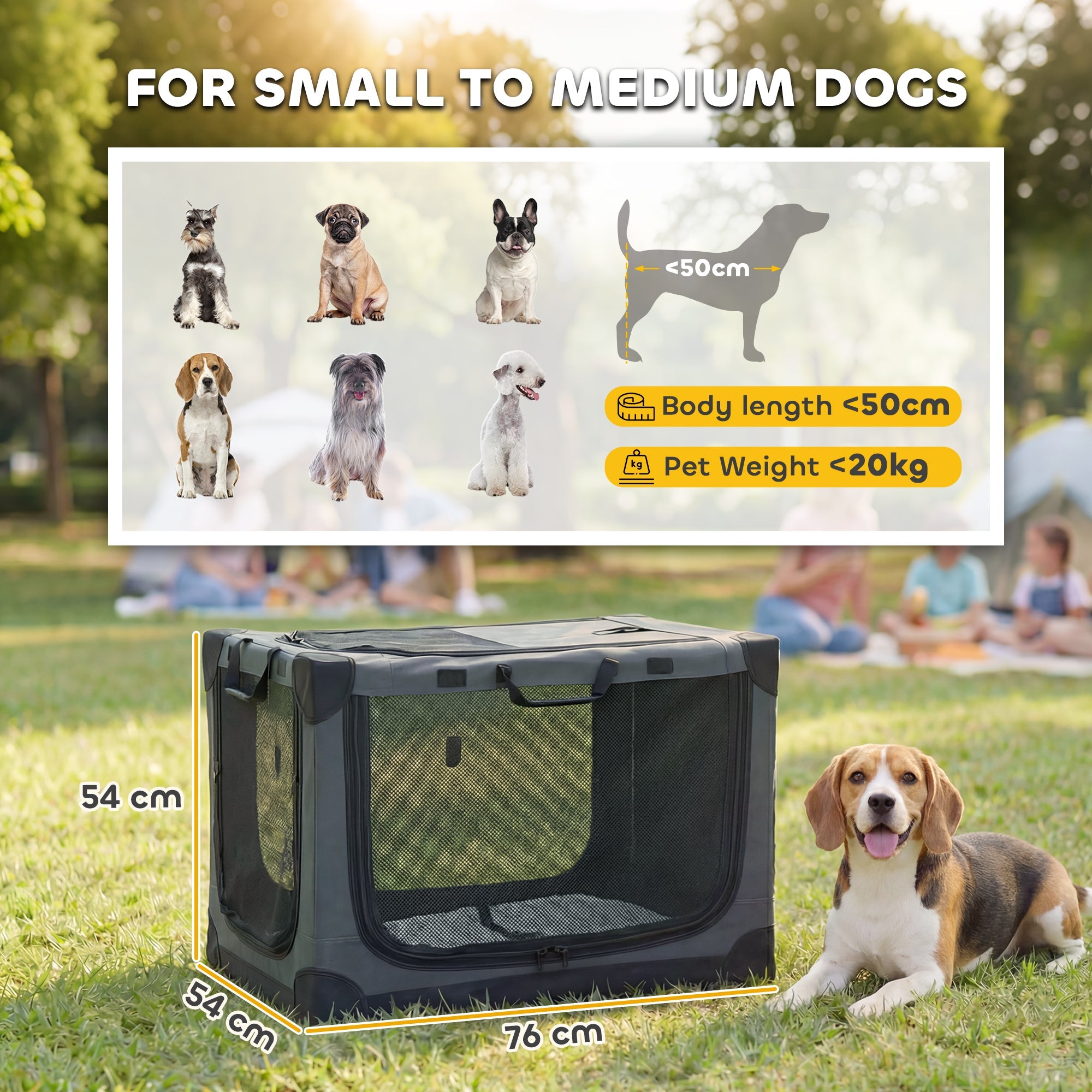 PawHut Soft Dog Crate Pet Travel Crate 76 x 54 x 54 cm with Removable Pad Mesh Window Army Green