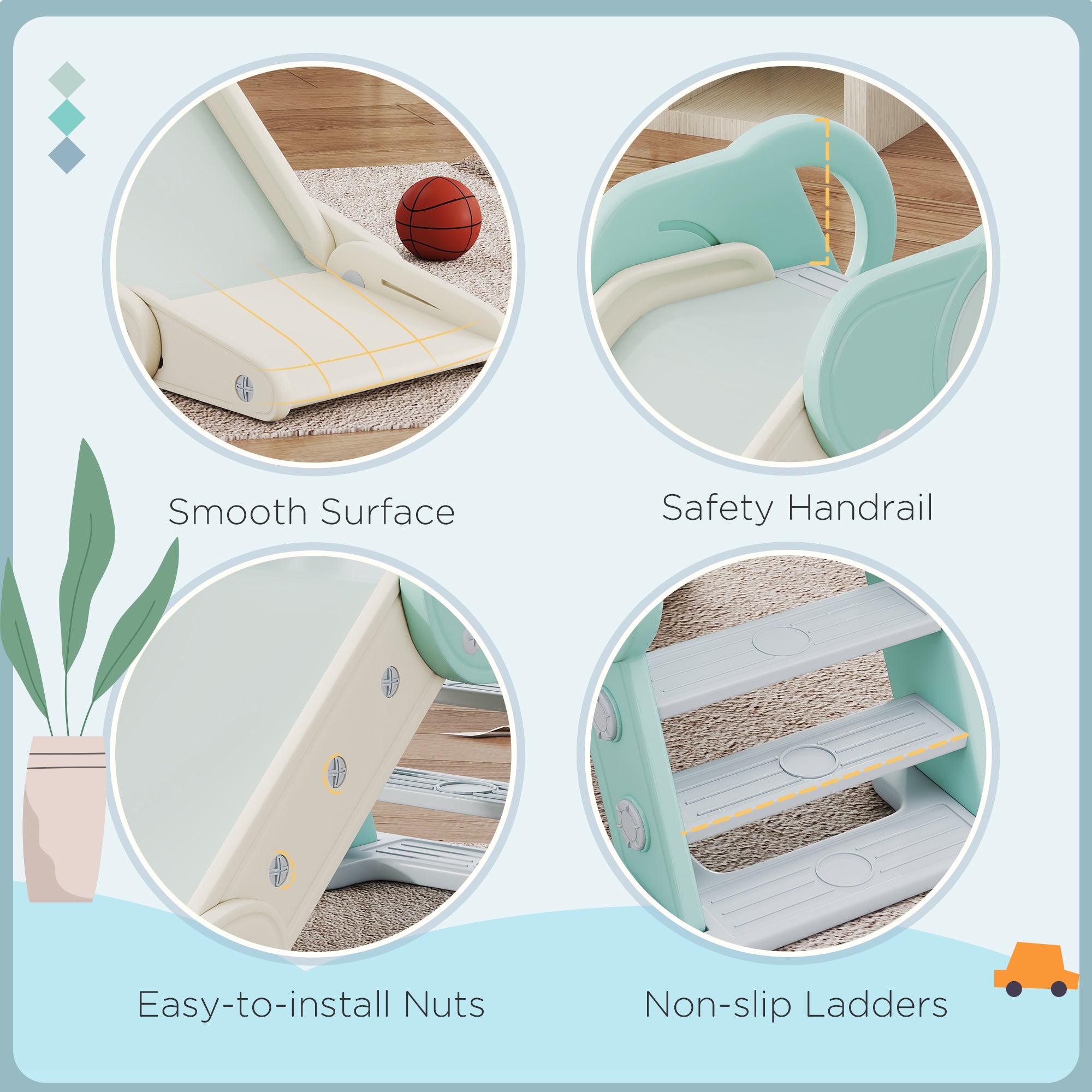 AIYAPLAY Foldable Kids Slide, Freestanding Baby Slide, for Ages 1.5-3 Years, Grey & Green