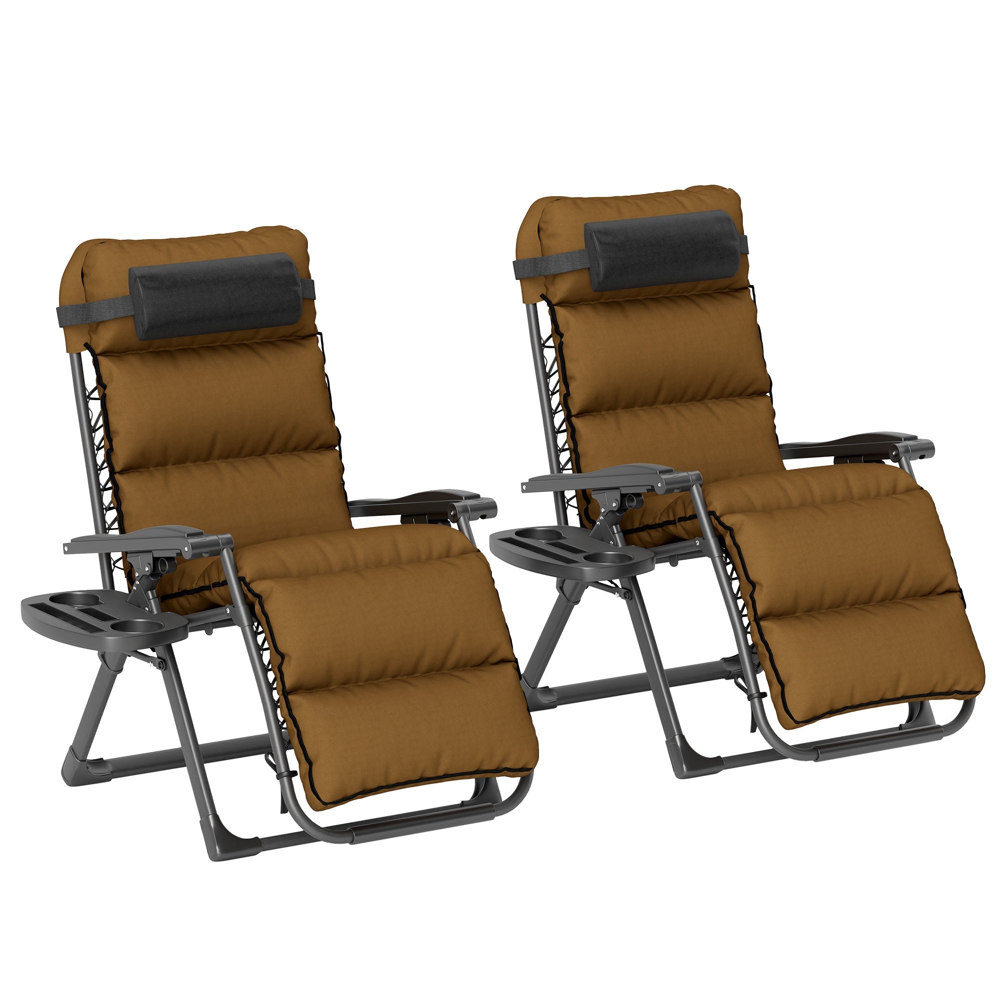 Outsunny Set of Two Reclining Sun Loungers, with Cushion - Brown