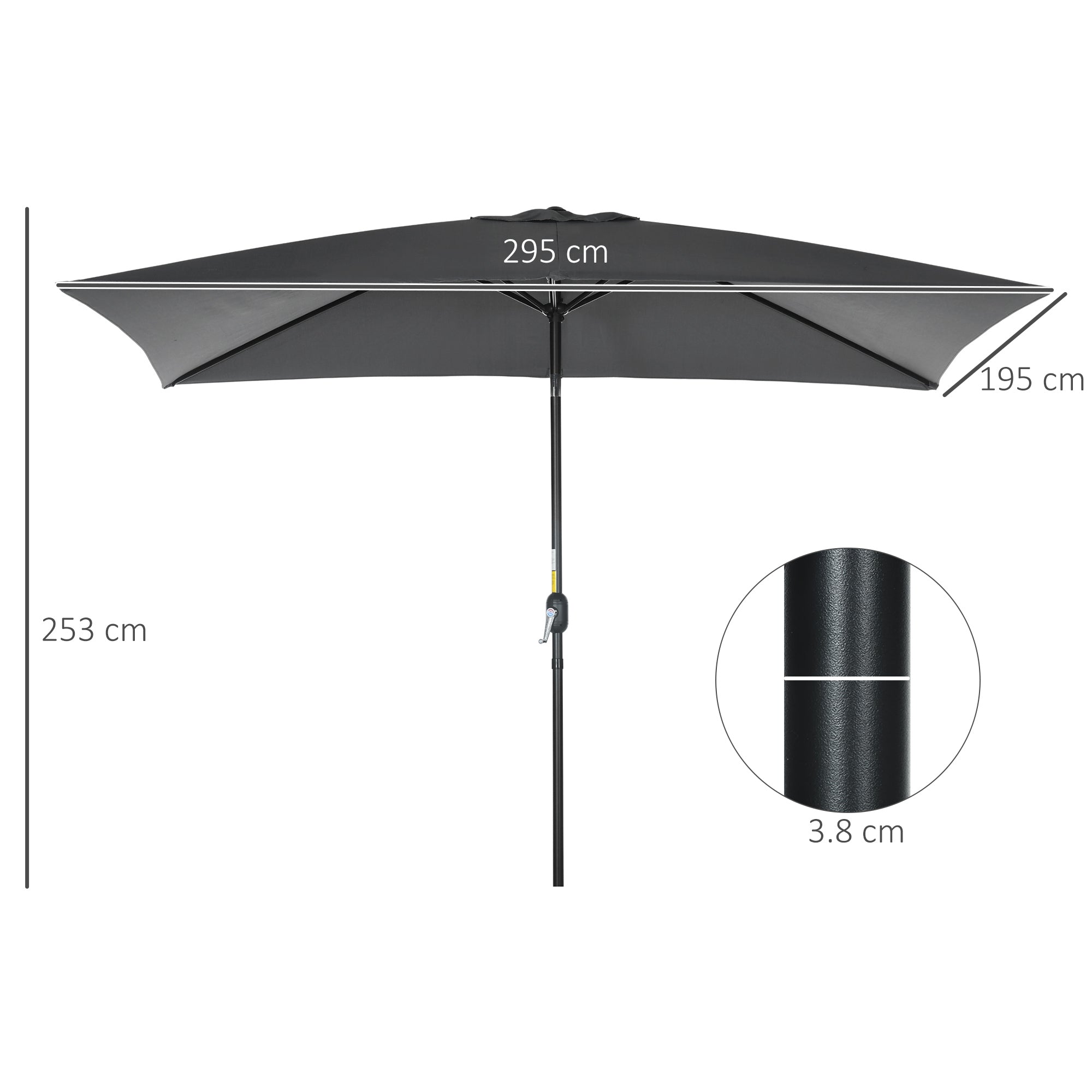 Outsunny 3x2m Patio Parasol Garden Umbrellas Canopy with Aluminium Tilt Crank Rectangular Sun Shade Steel, Black