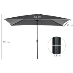Outsunny 3x2m Garden Parasol Umbrella with Aluminium Pole, Tilt and Crank, Rectangular Outdoor Table Parasol Sun Shade for Patio, Black