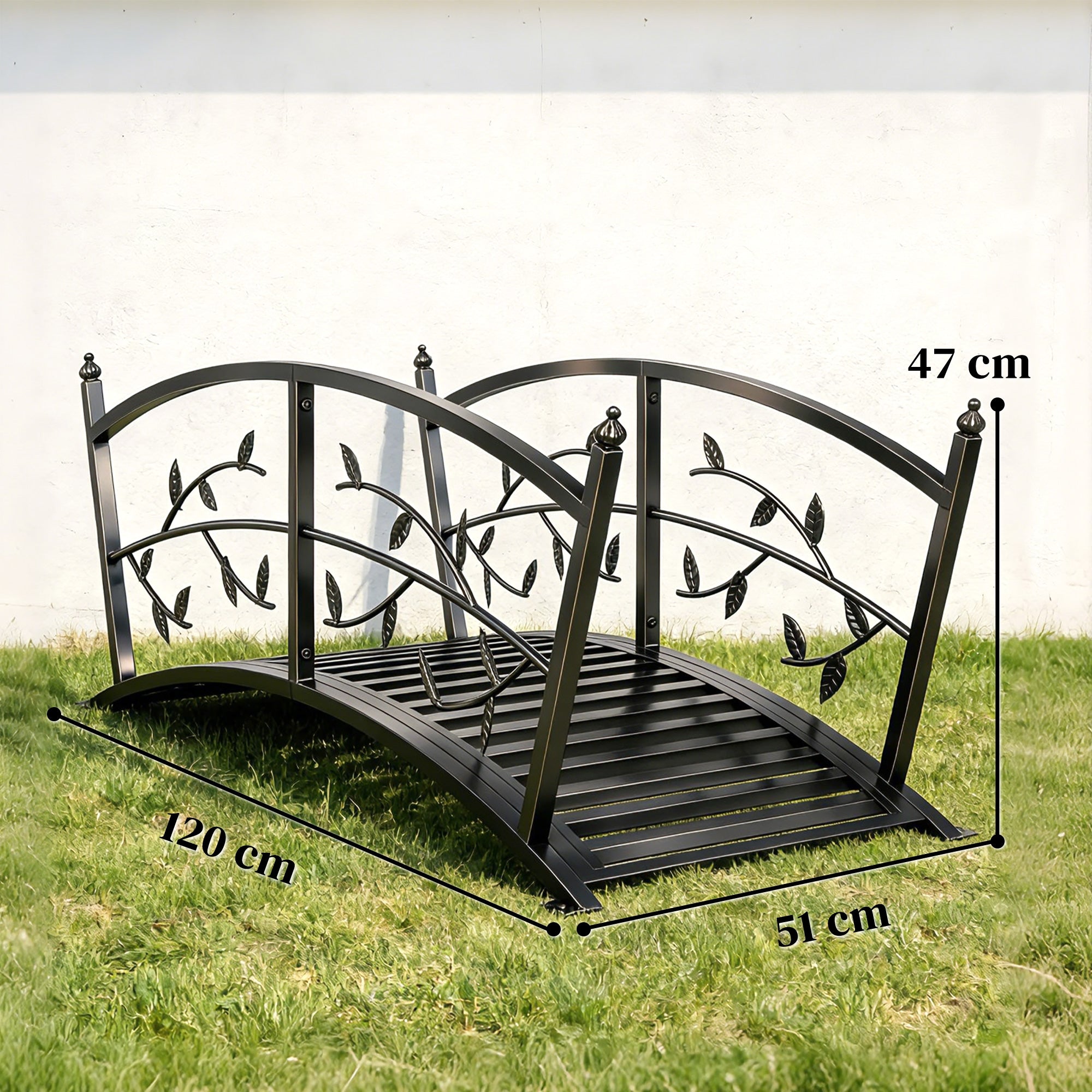 Outsunny 1.2M Metal Garden Bridge with Safety Railings, Outdoor Pond Bridge, Arch Decorative Footbridge for Creek Stream
