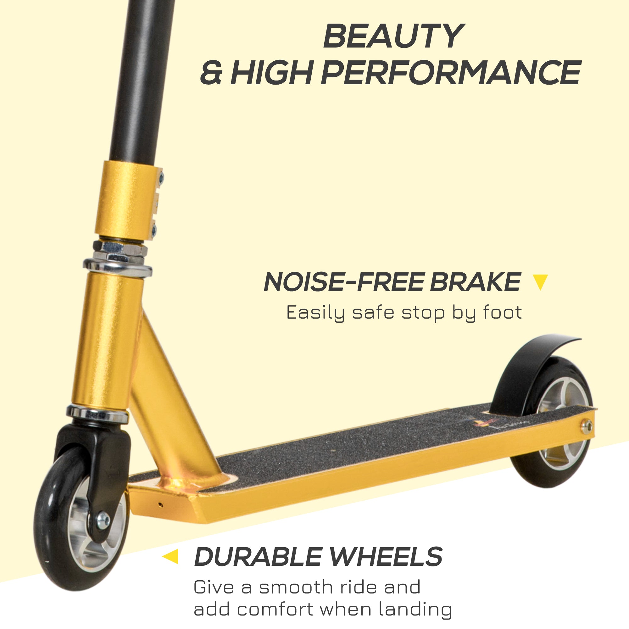 HOMCOM Stunt Scooter, 360√Ç¬∞ Entry Level Tricks Scooter w/ Lightweight Aluminium Deck and ABEC 7 Bearing, For Age 14+ Beginners, Gold Tone