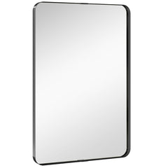HOMCOM Rectangular Wall Mirror, 90 x 60 cm Wall Mounted Bathroom Mirror with Aluminium Alloy Frame and Tempered Glass, Black