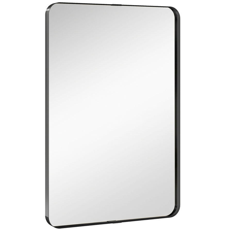 HOMCOM Rectangular Wall Mirror, 90 x 60 cm Wall Mounted Bathroom Mirror with Aluminium Alloy Frame and Tempered Glass, Black