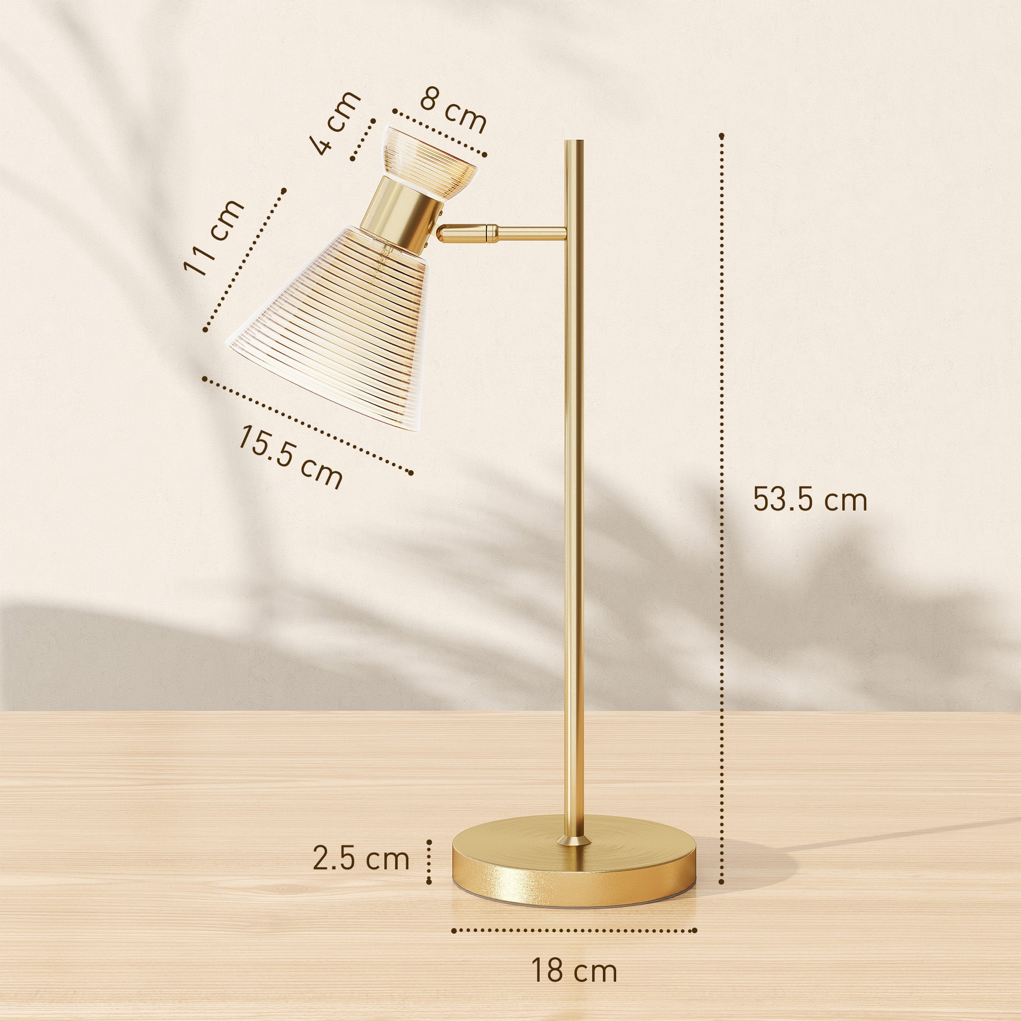 HOMCOM Modern Table Lamp, Bedside Lamp with Adjustable Flower-Shaped Head and E27 Socket for Living Room Bedroom Study, Bulb Not Included, Gold Tone