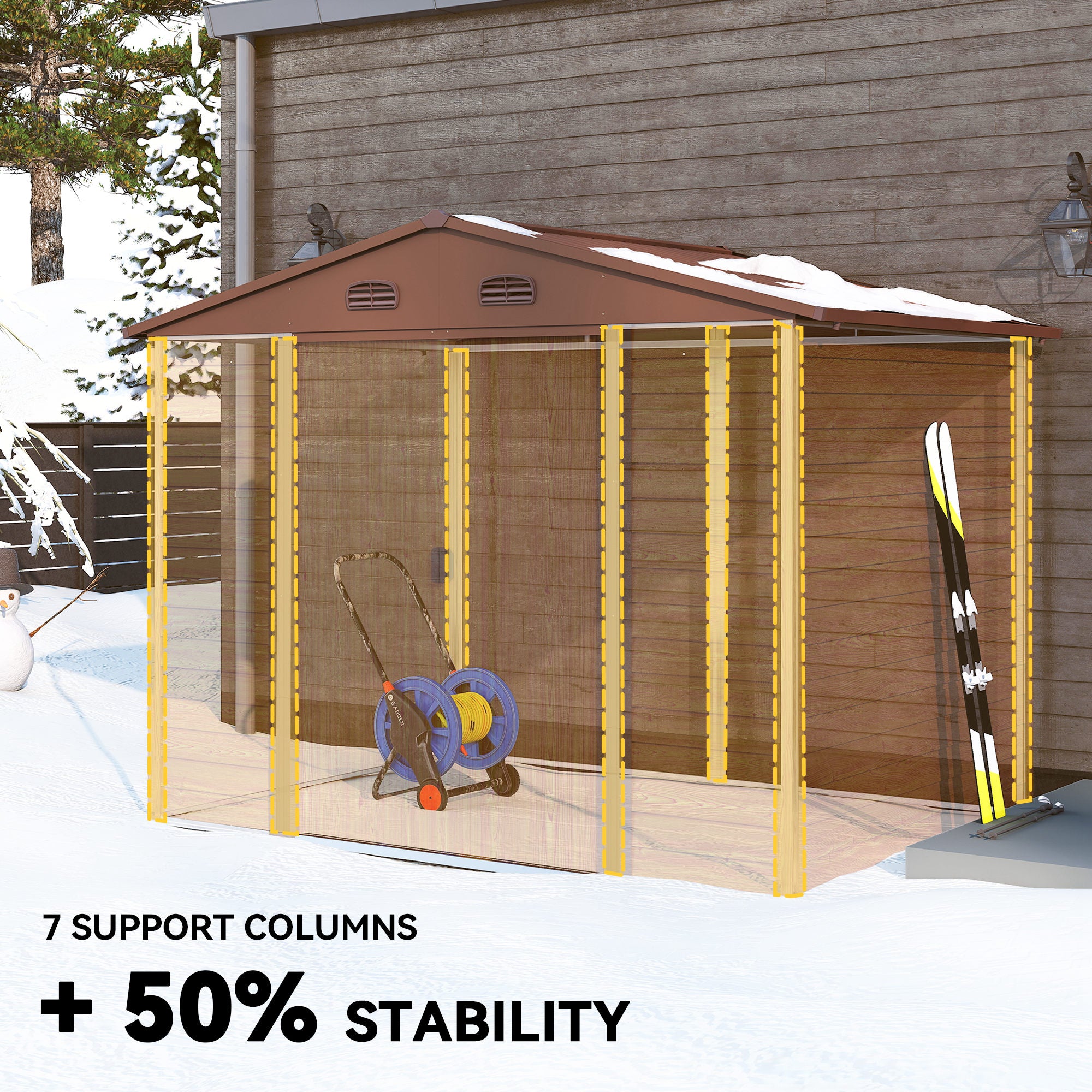 Outsunny 9 x 6ft Metal Garden Shed, House Hut Gardening Tool Storage with Ventilations, Sliding Door, Sloped Roof for Garden, Patio, Brown