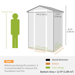 Outsunny 4 x 3 ft Plastic Garden Shed with Floor, Outdoor Storage Shed with Lockable Door, Window and Vent, Dark Grey