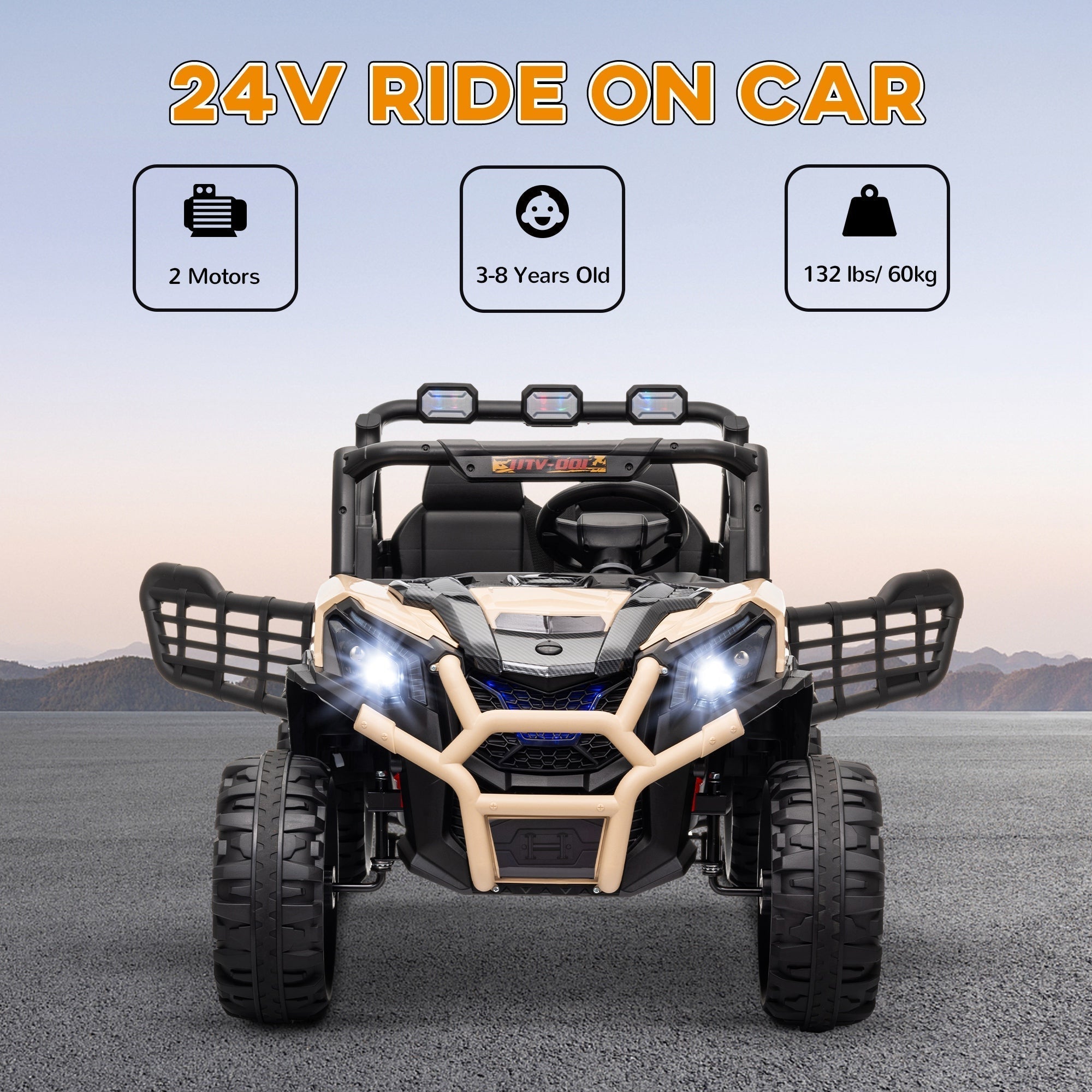 AIYAPLAY 24V 2 Seater Kids Electric Car with Remote Control, Suspension System, Slow Start, 3 Speeds, for 3-8 Years, Khaki