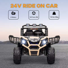 AIYAPLAY 24V 2 Seater Kids Electric Car with Remote Control, Suspension System, Slow Start, 3 Speeds, for 3-8 Years, Khaki