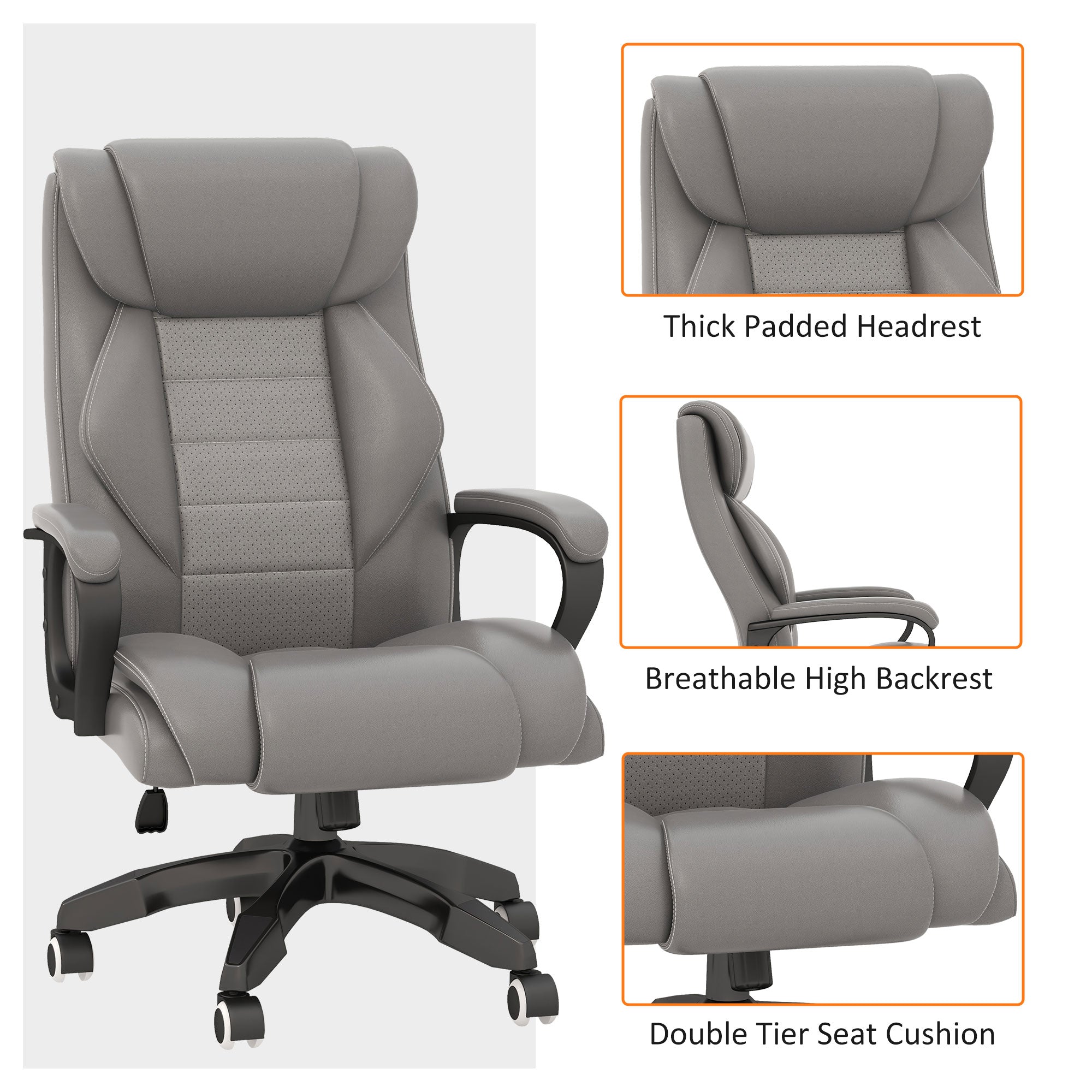 Vinsetto Office Chair with 6-Point Maaage and Back Heat, PU Desk Chair with Padded Seat and Armrest, Computer Chair with Tilt Function for Home, Grey