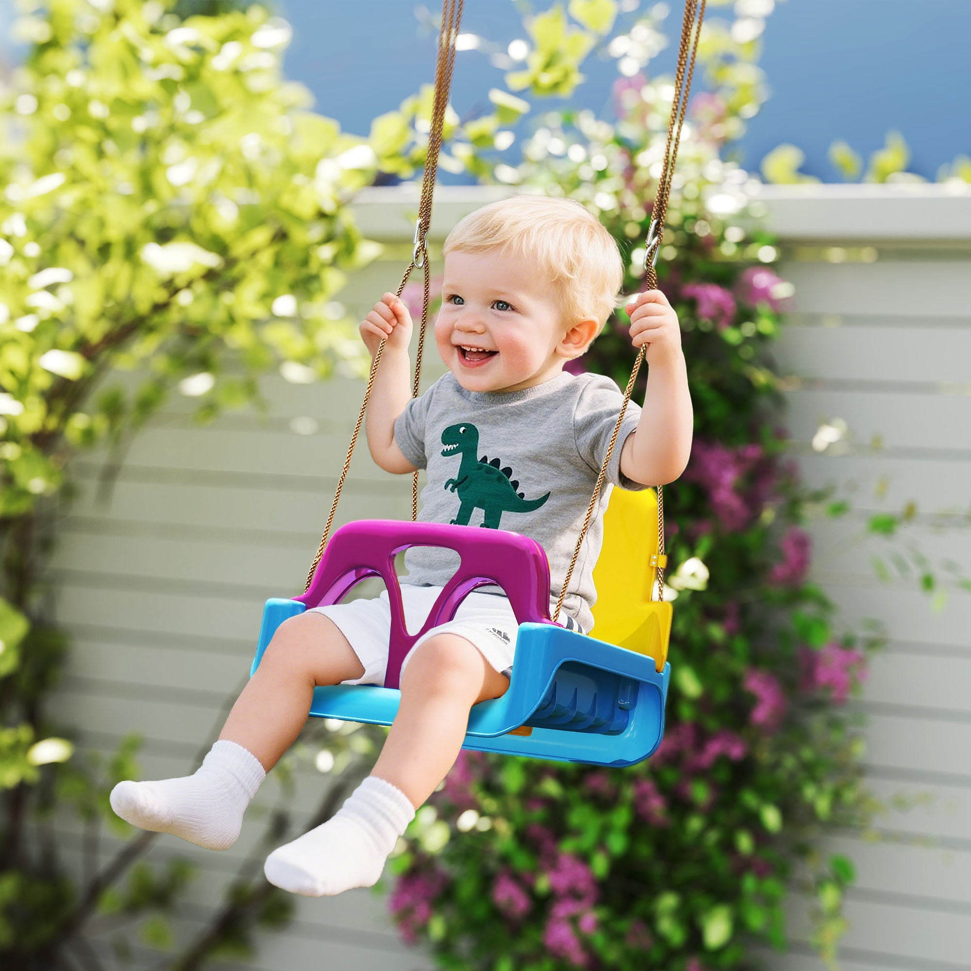Outsunny 3 in 1 Detachable Kids Swing Seat with Seatbelt, Adjustable Rope for Indoor, Outdoor, Light Blue