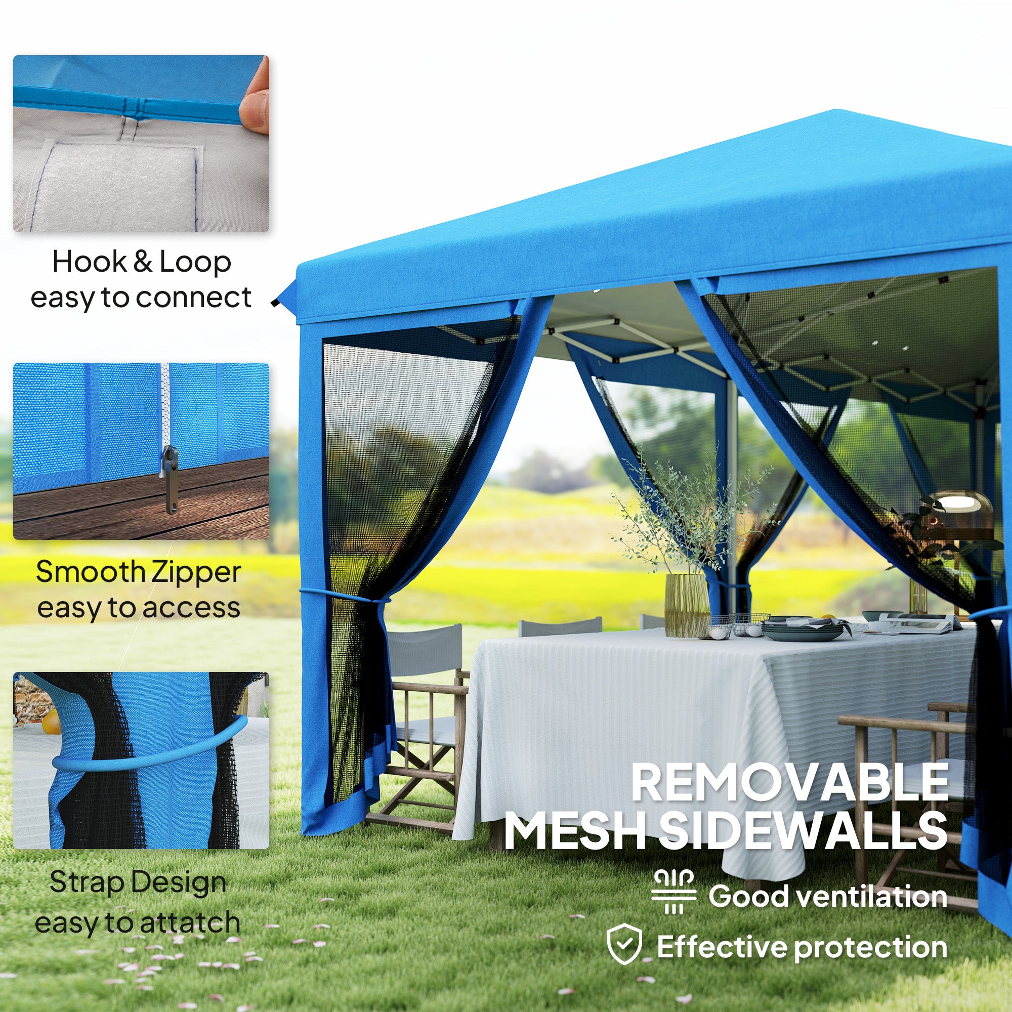Outsunny 3 x 6m Pop Up Gazebo, Outdoor Canopy Shelter, Marquee Party Wedding Tent with 6 Mesh Walls and Carry Bag, Blue
