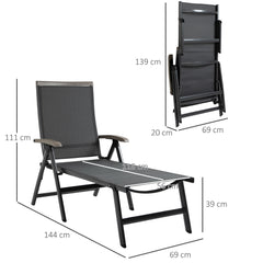 Outsunny Set of 2 Outdoor Folding Sun Loungers, 5-Position Adjustable Chaise Lounge Chairs with Aluminium Frame for Patio, Garden, Grey